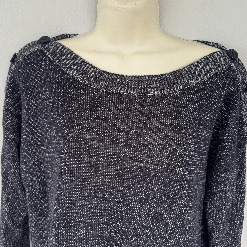 Joie Gadelle blue gray linen blend off-shoulder button detail knit sweater XS - Picture 3 of 15